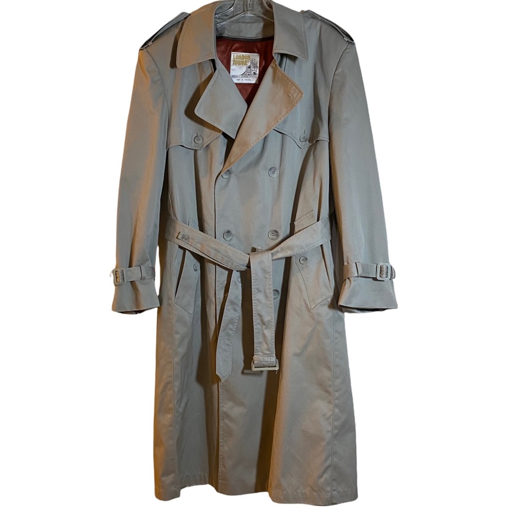 London Towne Vintage by London Fog Men’s Tan Trench Coat removable liner 42 REG